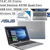 Asus Vivo Book Flagship High Performance 15.6 inch (1366 x 768) HD Laptop PC | Intel Pentium N3700 Quad-Core | 1.60 GHz | 4GB RAM | 500GB HDD | DVDRW | WIFI | Webcam | Windows 10 | Silver
