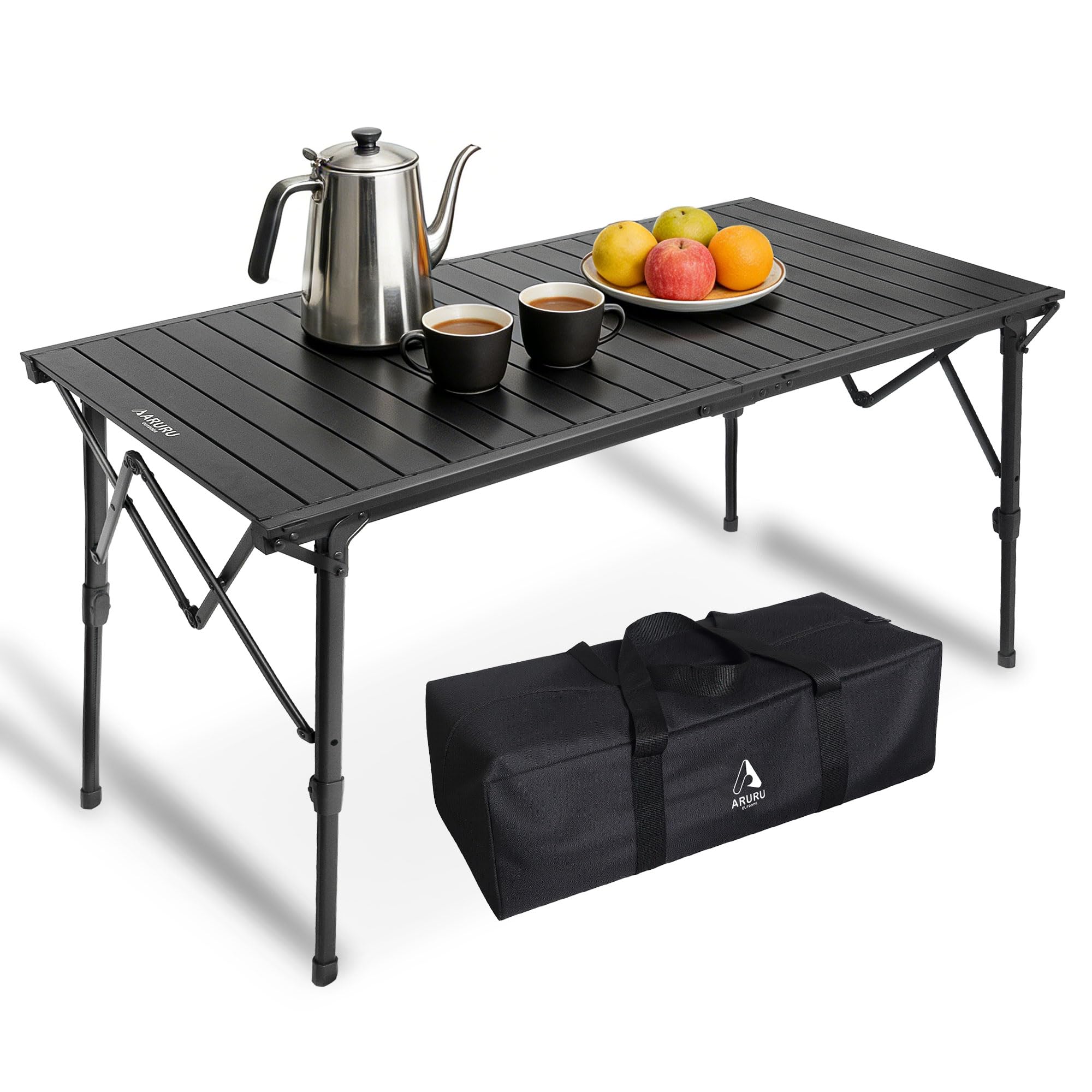 ARURU Groß Campingtisch faltbar Klapptisch 128×60.5cm mit Aluminiumrahmen Aufrollbare Tischplatte Falttisch klappbar Höhenverstellung - bis 50kg inkl für 4-6 Personen