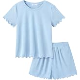 Arshiner Girls Summer Outfits Kids 2 Pcs Lounge Sets Ribbed Knit Clothes | Size 5-13Y, Ribbed Knit Soft Material, Casual Loungewear, Outdoor, Vacation, All-Day Comfort