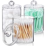 AOZITA 3 Pack Qtip Holder Dispenser for Cotton Ball, Cotton Swab, Cotton Round Pads, Floss - 10 oz Clear Plastic Apothecary J