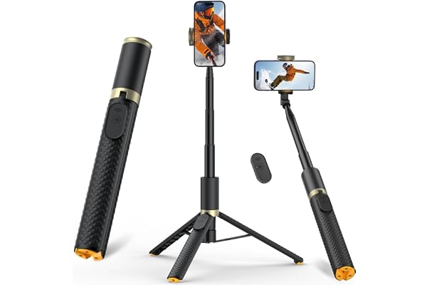 Phone Tripod & Selfie Stick with Remote, Portable Travel Phone Stand for Video Recording Vlog, Extendable Cell Phone Holder Compatible with iPhone Android, Black, 62"