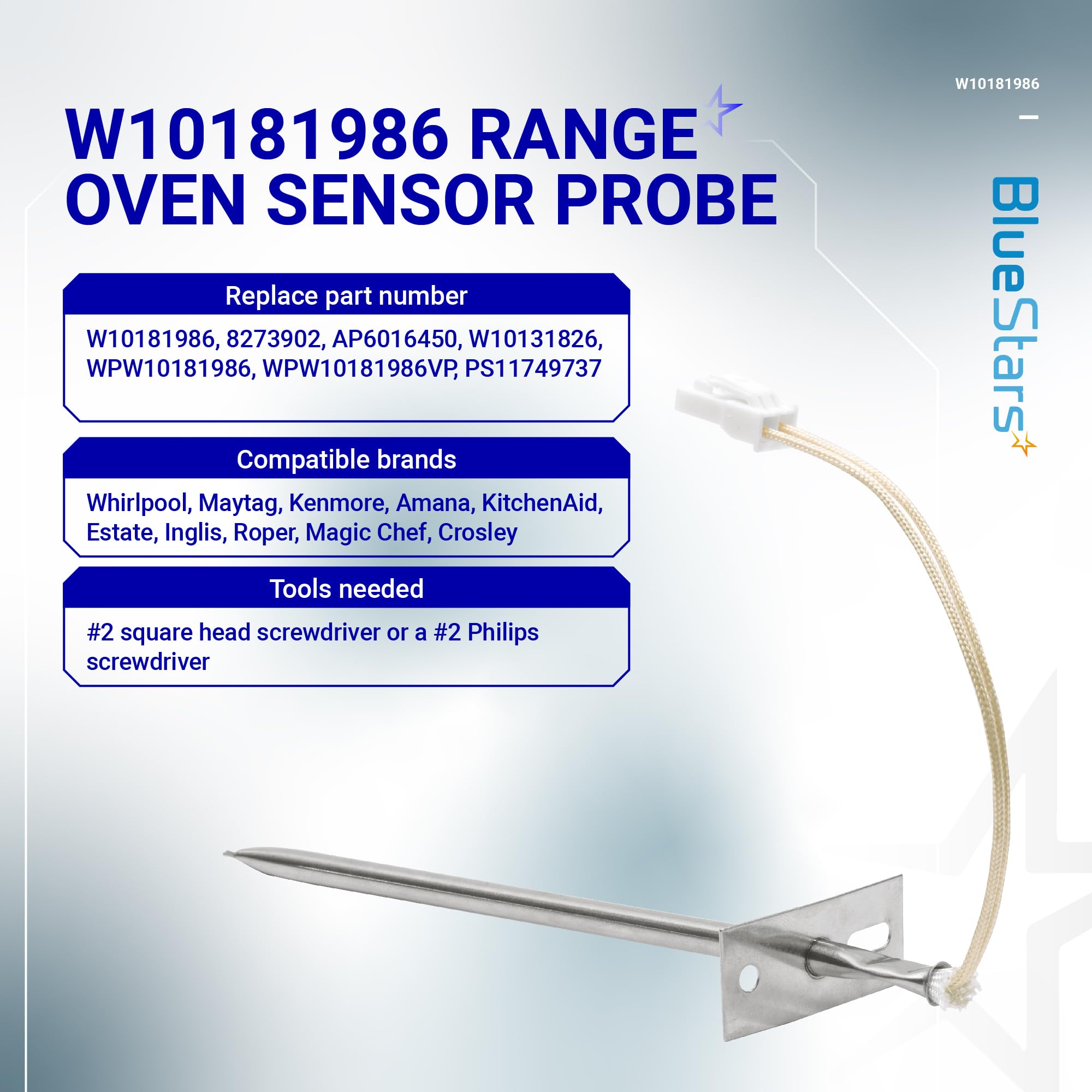 BlueStars WPW10181986 W10181986 Range Oven Sensor Probe Part - Compatible with Whirlpool Maytag Kenmore Ranges - Replaces WPW10181986 8273902 W10131826 PS11749737 AP6016450