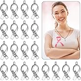 Hicarer 100 Pieces Breast Cancer Awareness Charms Hope Ribbon Pendant Silver Ribbon Pendants Jewelry Making Accessories for Necklace Bracelet DIY Crafts