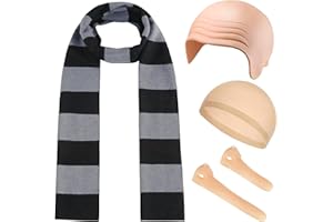 QAUYETM 5 Pcs Gru Costume Accessories Include Gru Black Gray Striped Scarf Latex Bald Cap Wig Cap Fake Nose for Adult Men Cosplay Gru Despicable Me Halloween Costume Party Set