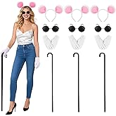 Coziyee 12 Pcs Mouse Costume Accessories Set Mouse Ears Headband Sunglasses White Gloves Cane for Halloween Party Dress Up