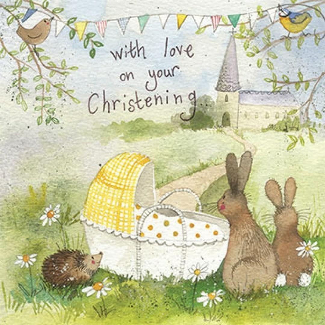 Alex Clark Christening Day Bunnies Card - Baby - Church - Watercolour - Designed and Printed in UK