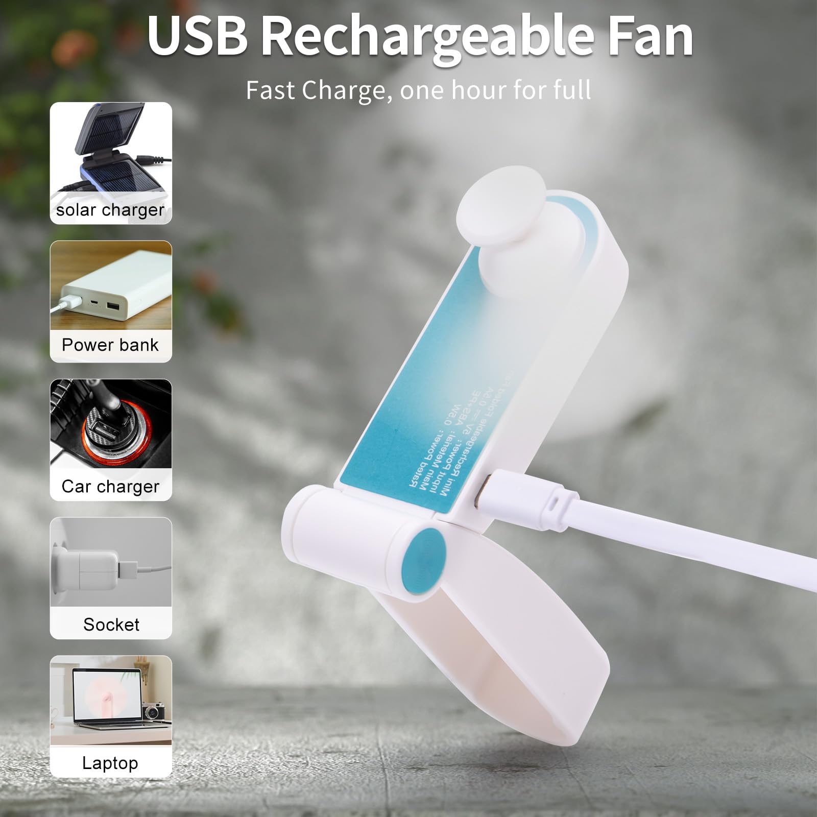 Personal Handheld Fan, Mini Portable Pocket Fan, Small Lightweight USB Rechargeable for Home Sports Outdoor Travel, 2 Speed Powerful Wind (Turquoise)
