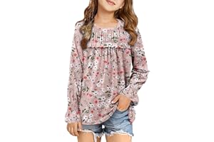 storeofbaby Girls Casual Long Sleeve Shirts Loose Ruffle Tunic Tops Smocked Cuff Blouses 4-13 Years
