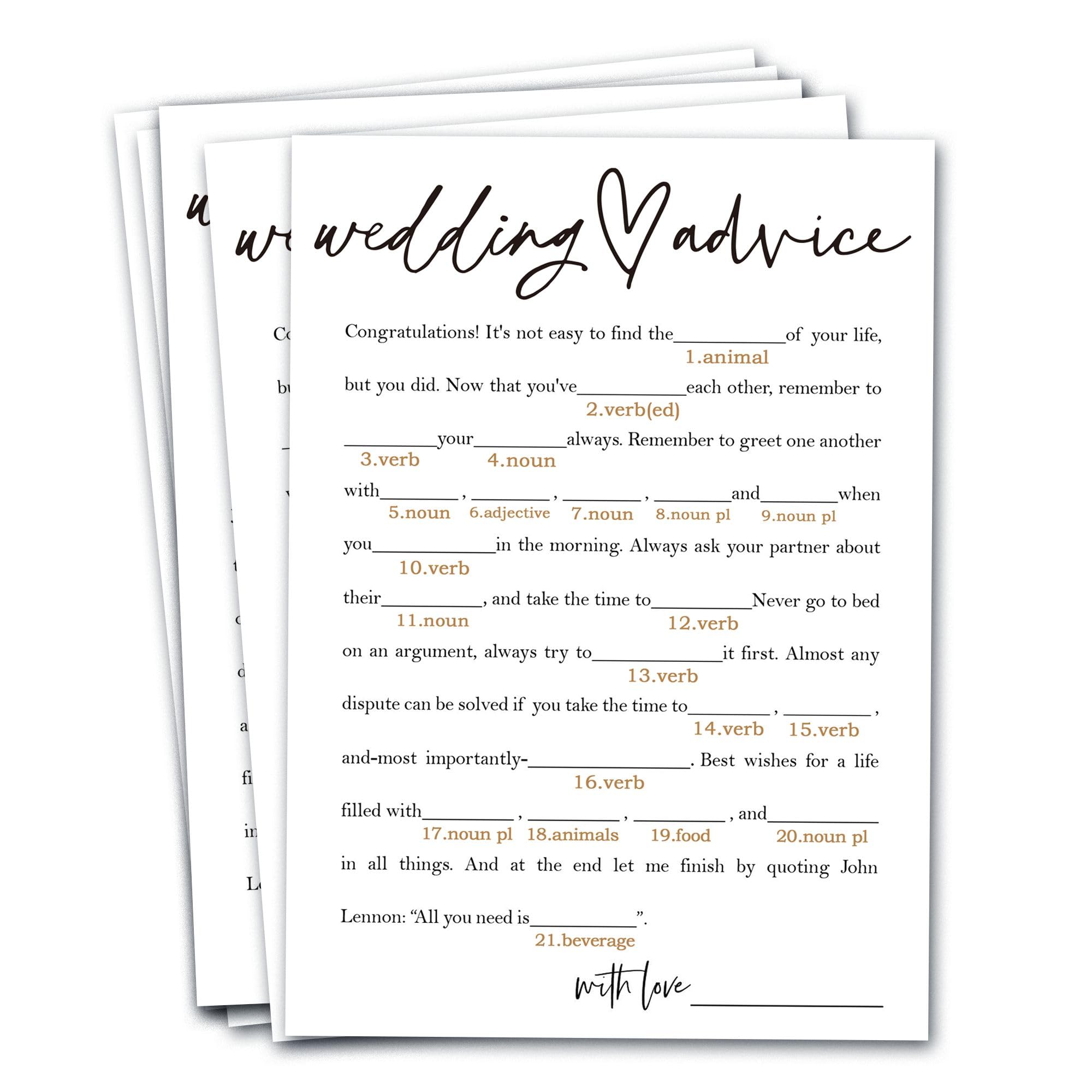 Wybgno Bridal Shower Game Cards – Wedding Advice for The Bride and Groom, Fun Engagement Party Icebreaker for Guests, 25 Pack Minimalist White Wedding Party Supplies - A06
