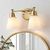 SENKERFAN 2 Light BathroomVanity Lights, Brushed Gold Wall Sconce Light with Frosted Glass, Bathroom Over Mirror Light Fixtur