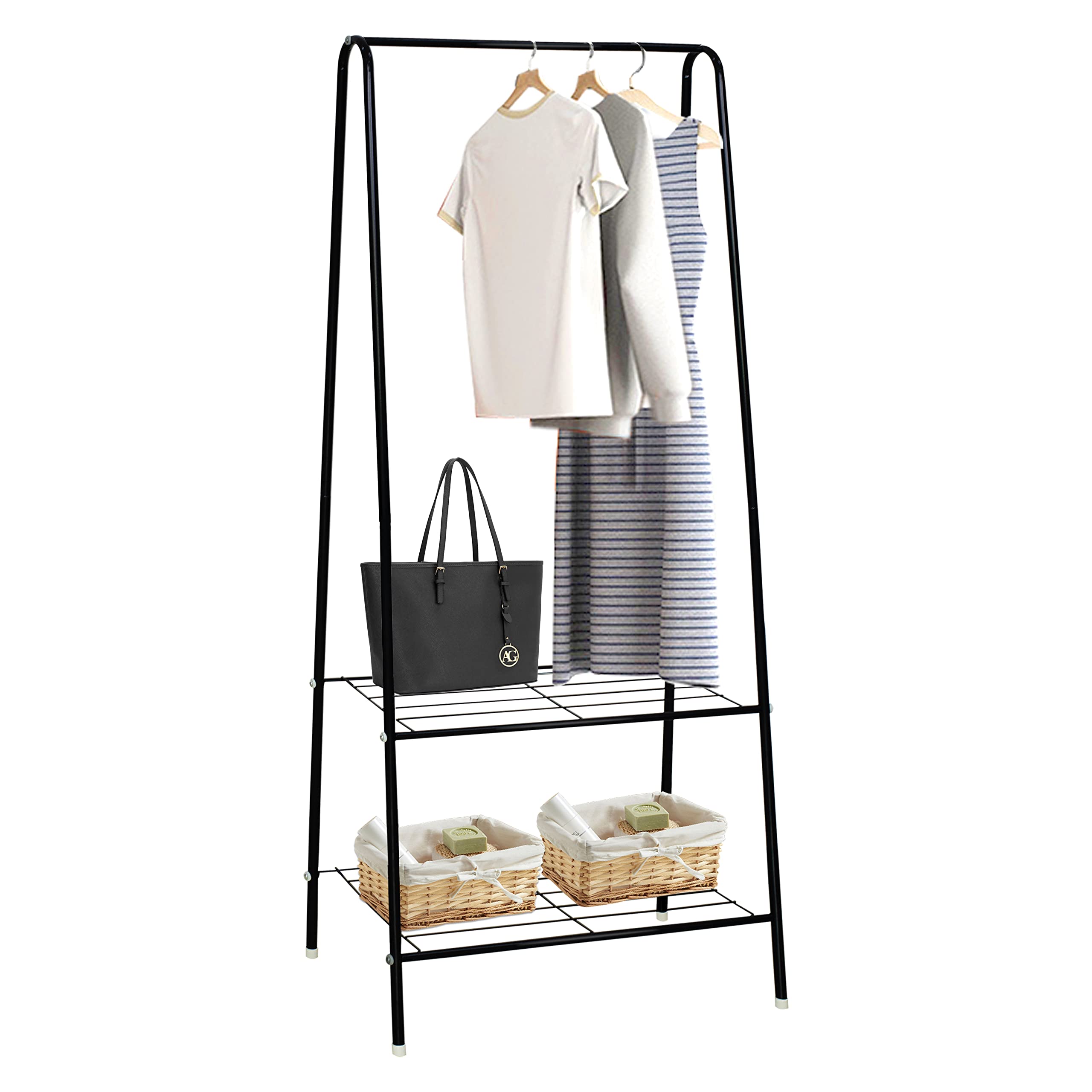HOFLERA Clothes Rail Stand Garment Coat Rack with Metal Shelf, Frame for Bedroom, Saving Space Clothes Rail,1.5m(Black)