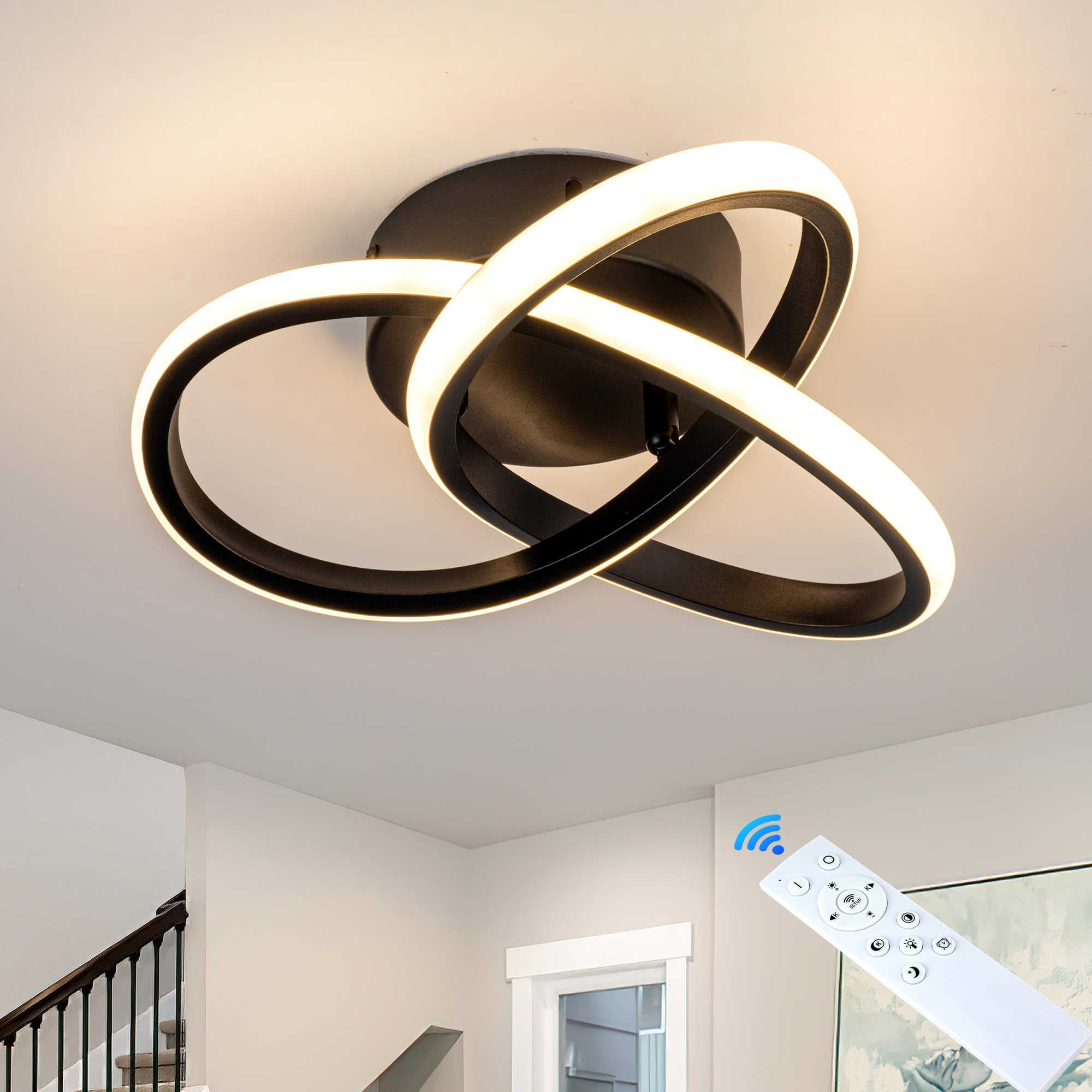 Photo 1 of TIAZFCA 10 Inch Modern Ceiling Light, 24W LED Dimmable Ceiling Light with Remote Control, 3000-6000K Color Temperature Adjustable, Balck Small Chandelier for Bedroom, Entryway, Hallway, Kitchen