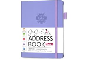 GoGirl Address Book – Telephone and Address Book with Alphabetic Tabs for Safely Storing Contacts, Small-Sized (4.0″ x 5.5″) PU Leather Hardcover – Lavender