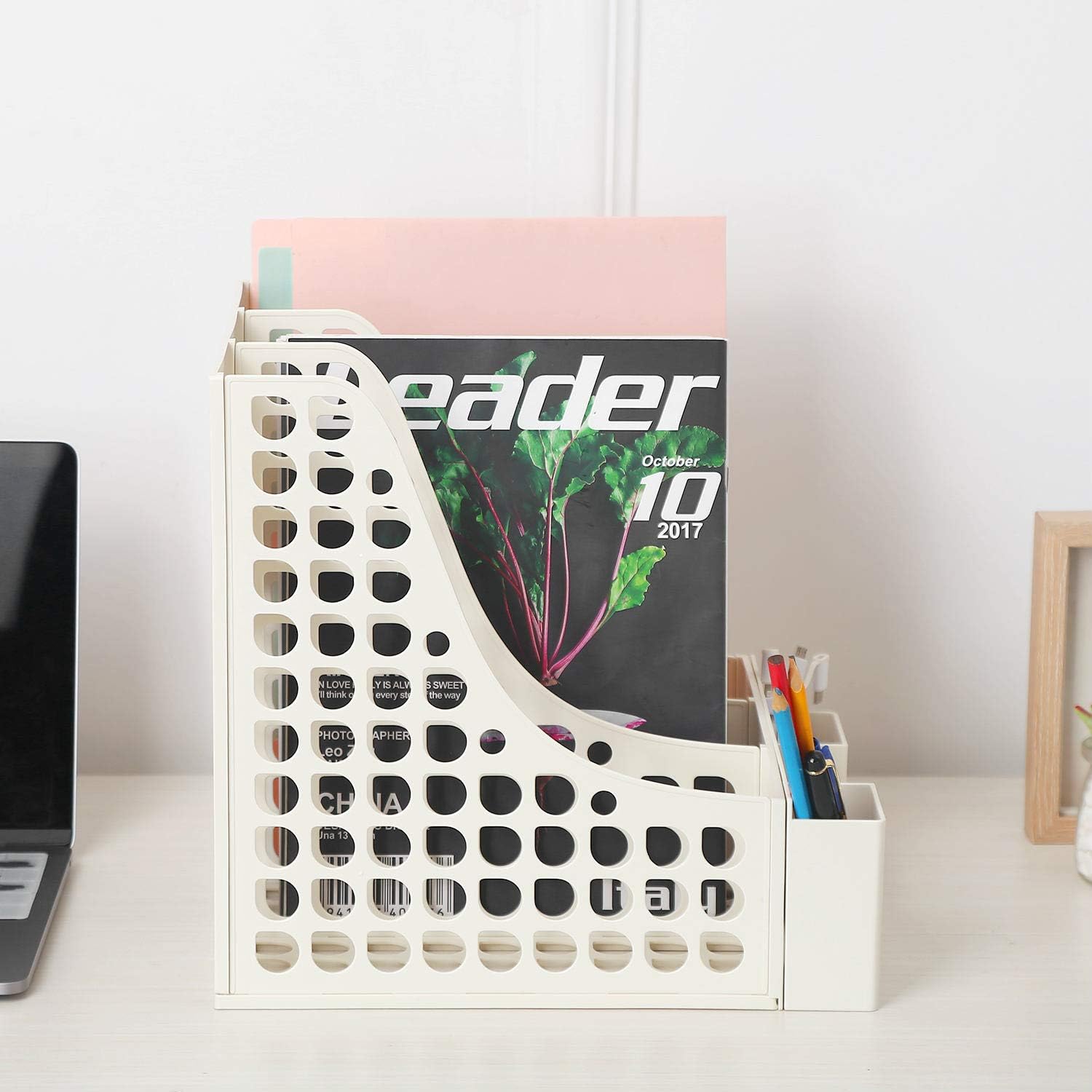 Desktop File Organizer, Office Supplies Desk Accessories with Pencil Holder for Desk Organization and Paper Organizer-Document Organizer, File Folder-White: Home Improvement
