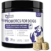 NATURE TARGET Probiotics for Dogs, 6 Billion CFUs Dog Probiotics for Digestive Health with Prebiotic and Digestive Enzymes, Rich in Omega 3 and Vitamins for Skin & Coat, Salmon-Flavored - 120 Counts