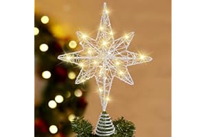 DULEFUN Christmas Tree Topper 13.5” Silvery Star Tree Toppers with 20 LED Lights for Christmas Tree Decorations, Xmas Tree Top Ornament for New Year Holiday Home Office Indoor