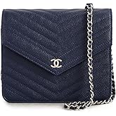 CHANEL Women's Pre-Loved Chanel Caviar Chevron Wallet On Chain, Navy, Blue, One Size