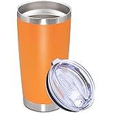 AUWBON 20oz Tumbler Stainless Steel Tumbler Cup with Lid Vacuum Insulated Double Wall Travel Mug, Durable Powder Coated Travel Coffee Tumbler Mug for Hot & Cold Drinks,Orange,1 Pack