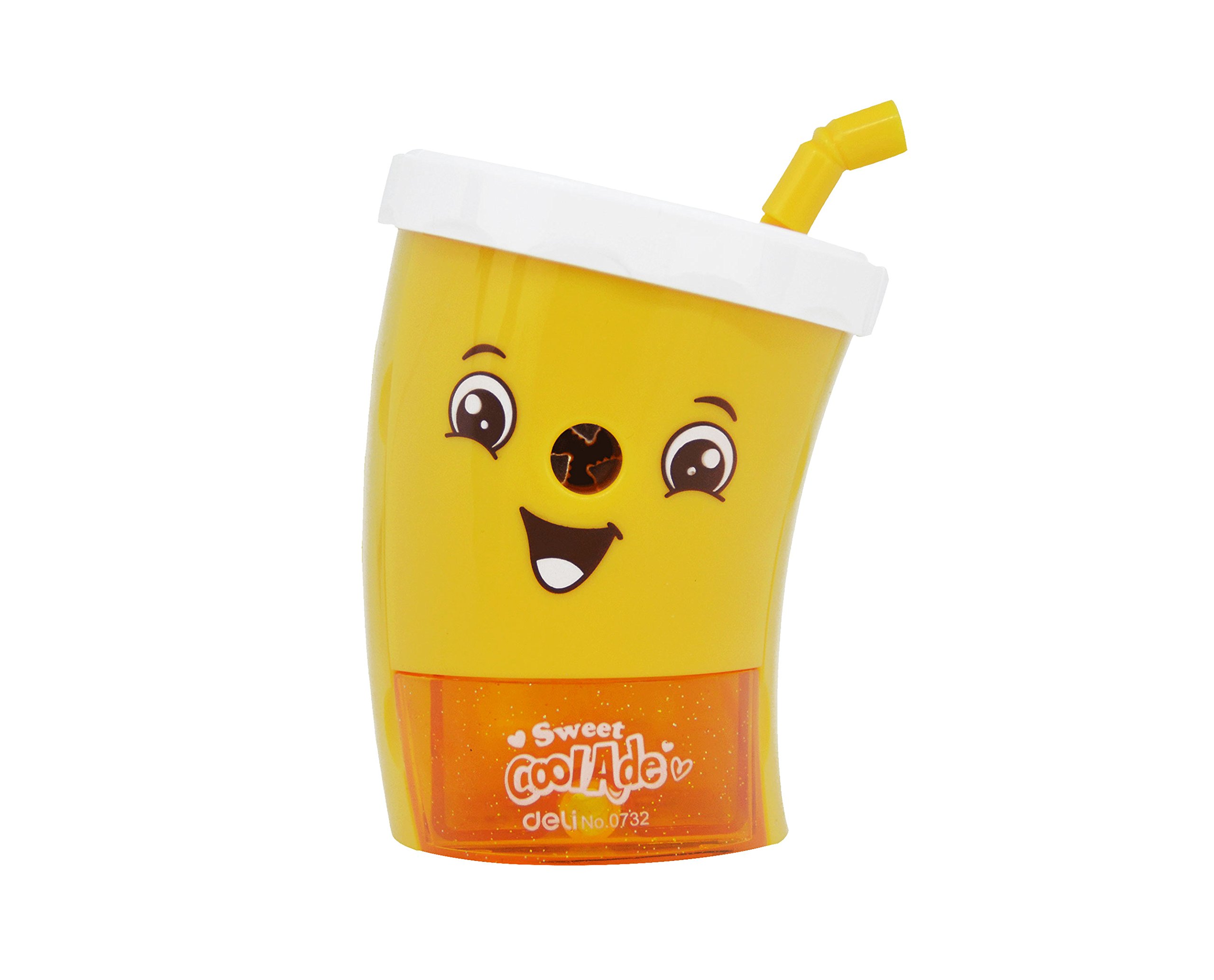 Emartbuy Cola Cup Pencil Sharpener – Fun Drink Cup Shape with Smooth Sharpening Action for School & Office - Yellow Smile