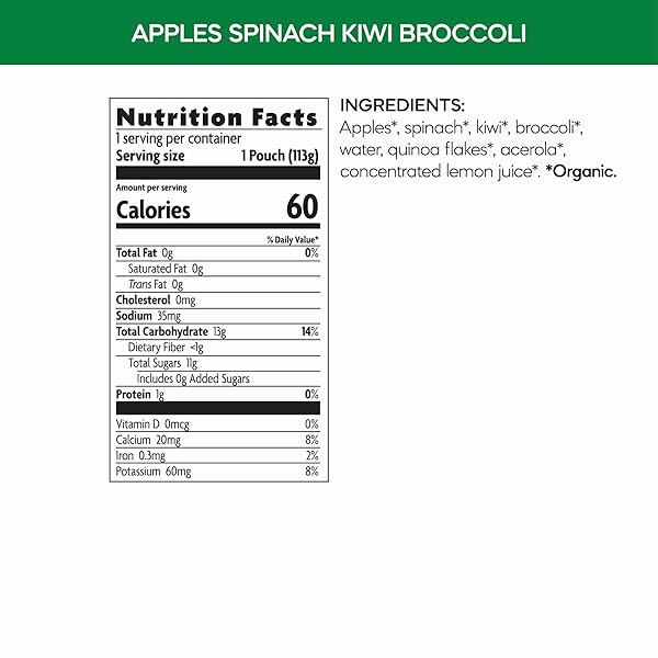LOVE CHILD ORGANICS SUPERBLENDS APPLES, SPINACH, KIWI + BROCCOLI PUREE, 4 OZ (PACK OF 12), NON-GMO, BY NATURE’S PATH