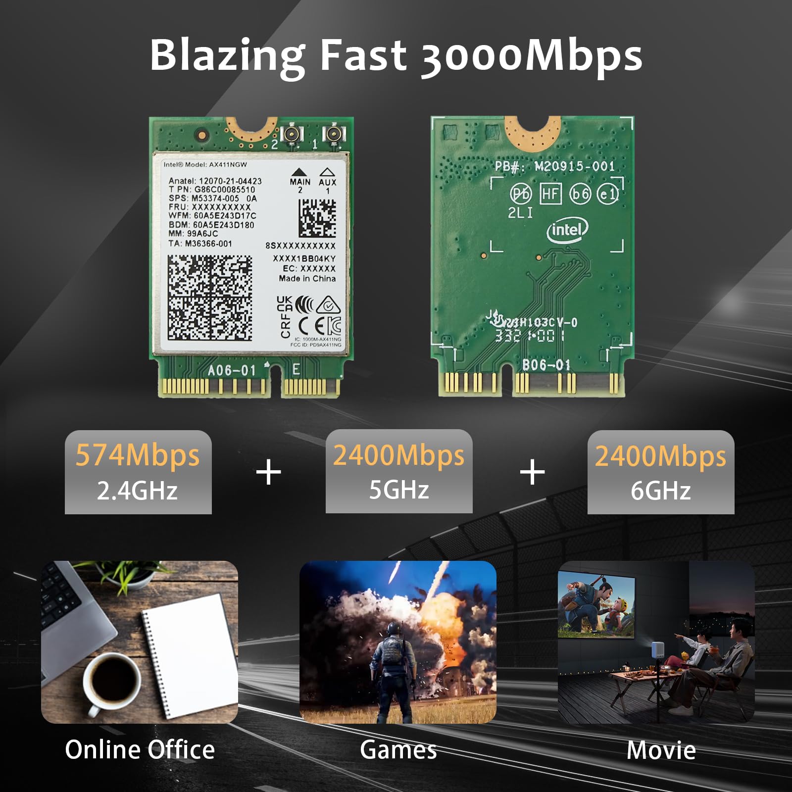 Mua WiFi 6E Wireless Card,3 Gbps,Intel AX411 NGW M.2:CNVio2 Tri-Band ...