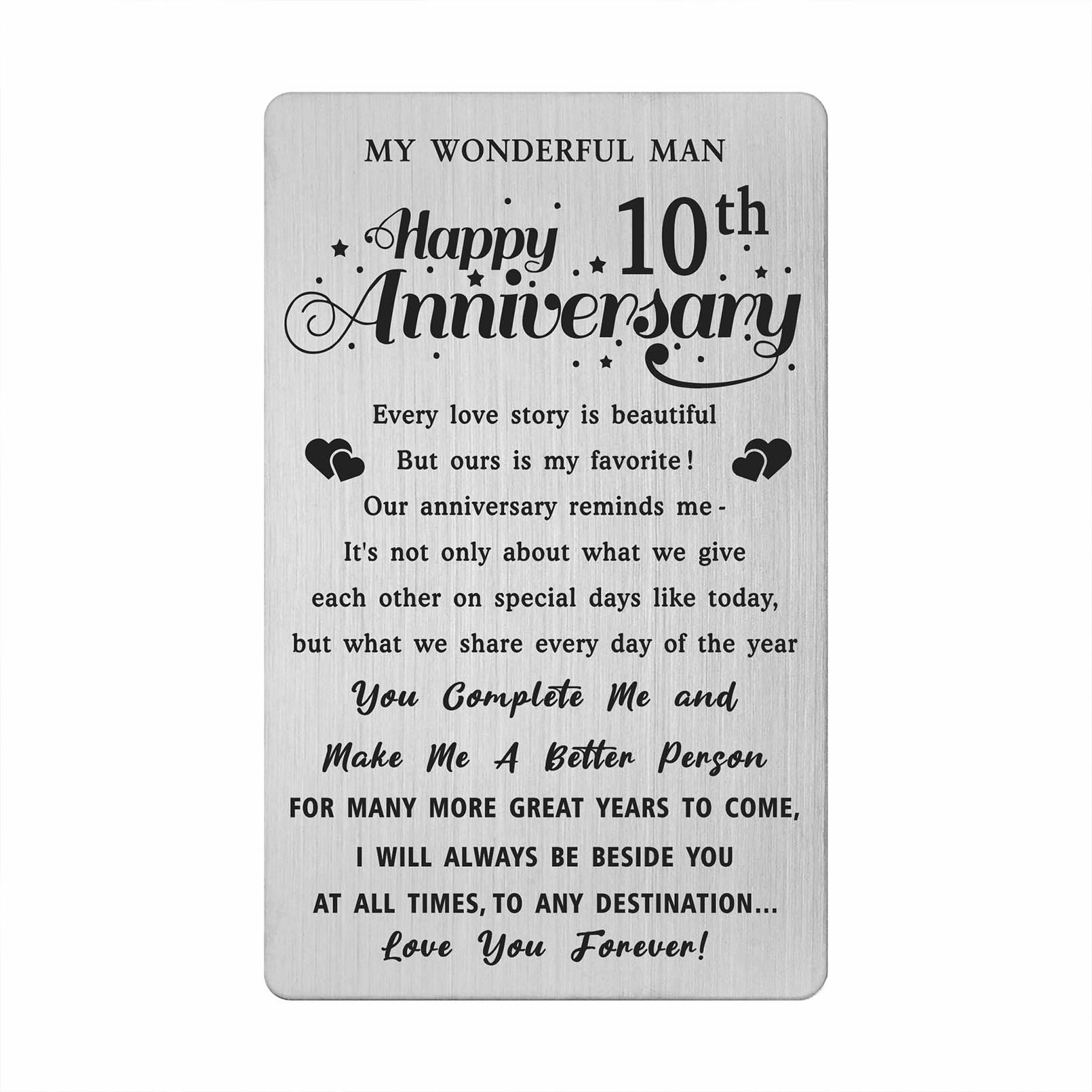 10th Wedding Anniversary Card Gifts for Him Husband, 10 Year Anniversary Card for Him, Happy 10th Anniversary Card for Husband Boyfriend, Man Tin Anniversary Engraved Wallet Card