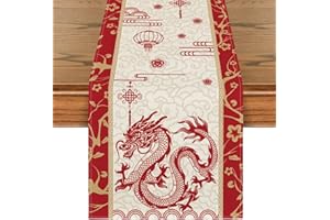 Artoid Mode Chinese Zodiac Dragon Lunar 2024 New Year Table Runner, Spring Festival Winter Kitchen Dining Table Decoration for Home Party 13x72 Inch