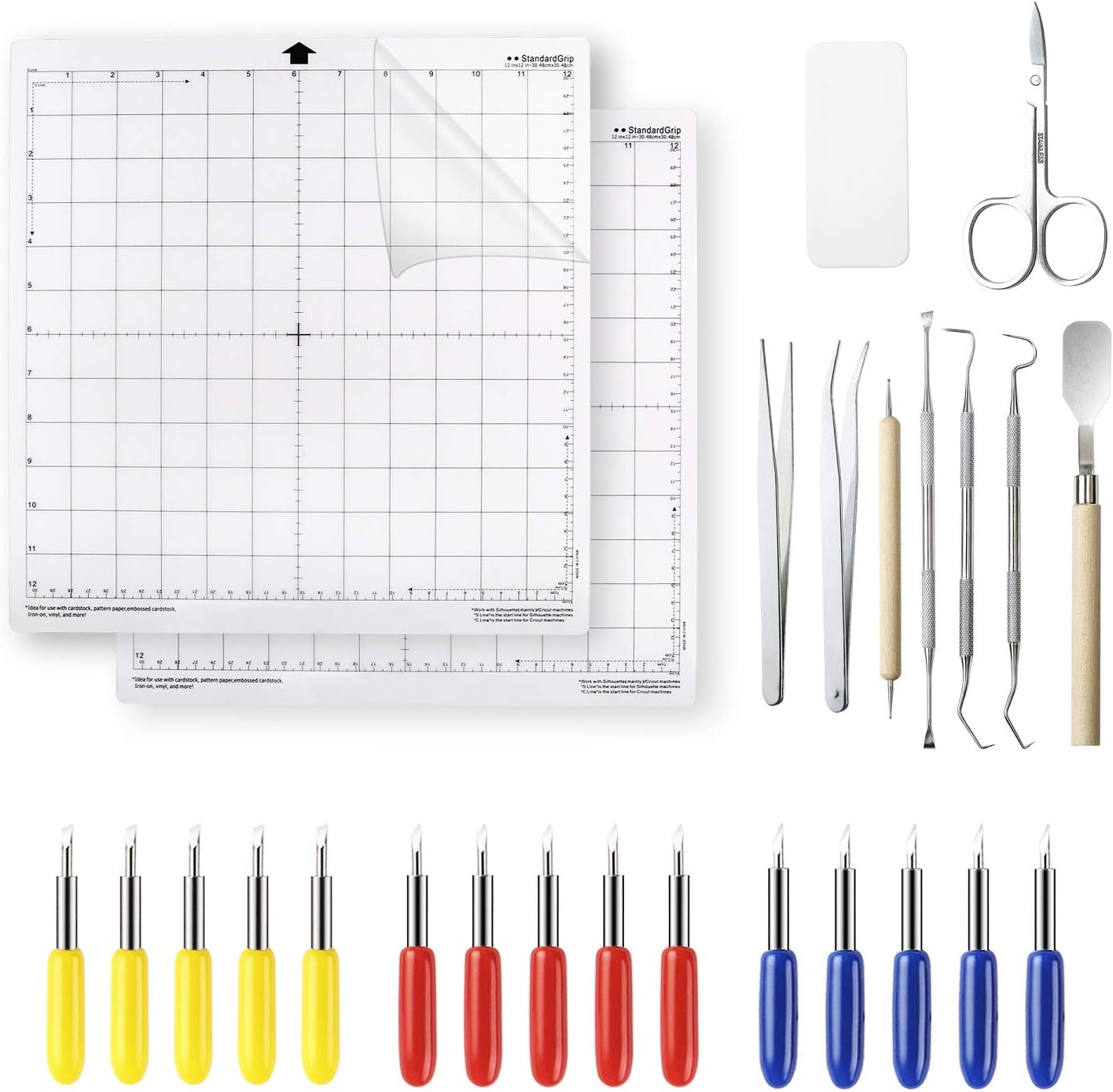 Dorhui Craft Vinyl Weeding Tools with StandardGrip Cutting Mat Cutting Blades for Cricut/Silhouette/Siser Explore Air/Air 2 Maker