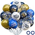 OuMuaMua 74 Pack Graduation Party Decorations Balloons Set - 12 Inch Navy Blue Metallic Gold Graduation Balloons Blue Gold White Confetti Balloons for Class of 2025 Grad Birthday Party Decor Supplies