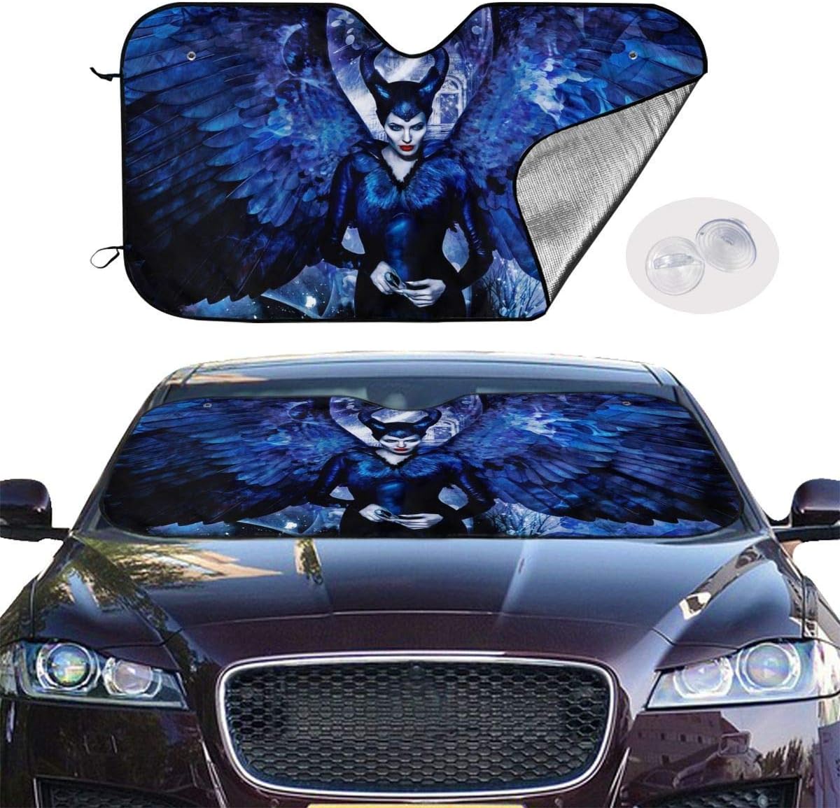 JKKSA Cars Sunshade Maleficent Auto Shield Cover Sun Shade for Windshield UV Sun and Heat Reflector