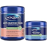 Noxzema Travel-Friendly Face Cleanser + Ultimate Clear Anti-Blemish Pads | Travel-Size Cream Cleanser + 90 Pads with 2% Salicylic Acid, Eucalyptus Tingle, Dermatologist-Tested