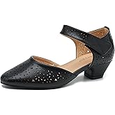 Nmiyaul Women's Ankle Strap Cut Out Closed Toe Low Block Heels Pumps Retro Shoes Hook and Loop D'Orsay Comfortable Vintage Dressy Wedding Party Work Church Shoes