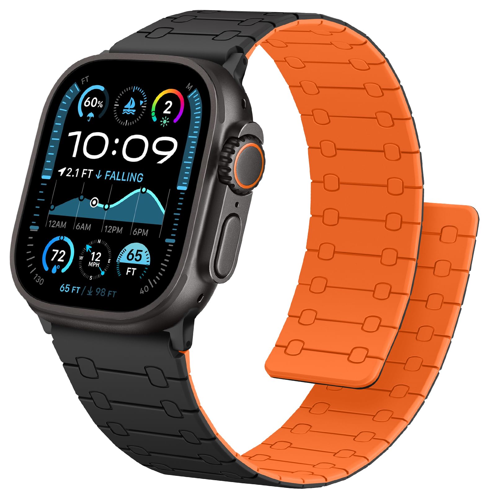 Anlinser Compatible with Apple Watch Band 49mm 46mm 45mm 44mm 42mm for Women Men, Double Side Reversible Magnetic Strap for iWatch Ultra 3/2/1 Series 11/10/9/8/7-1 SE (Black/Orange)