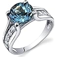 PEORA London Blue Topaz Cathedral Solitaire Ring for Women 925 Sterling Silver, Natural Gemstone Birthstone, 2.25 Carats Round Shape 8mm, Sizes 5 to 9