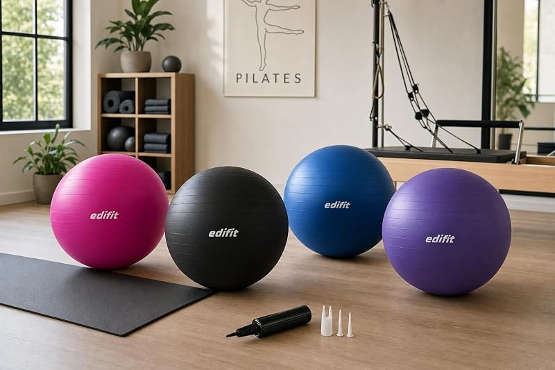 , Pelota de Pilates, 55,65 y 75, Ejercicio en Casa, Incluye Hinchador, Fitball, Embarazadas, Accesorios Yoga, Gimnasio, Varios Tamaños (75cm, Azul)