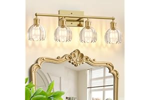 ZSMAIKU 4 Light 27.2 in Bathroom Vanity Light,Rustic Brass Bathroom Lighting Fixtures Over Mirror, Vintage Vanity Mirror Ligh
