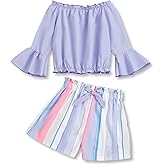 Weebaby Girls Clothes 2 Piece Outfits Cute Kid Clothes Crop Top Paperbag Waist Shorts Set Summer Clothes for Tween Girls