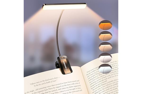 Glocusent 26 LED Rechargeable Book Light, 1200 mAh Battery for 90 Hrs Reading Light, 5 Amber Colors & Stepless Dimming Book L