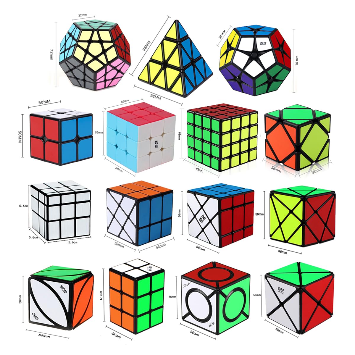 Roxenda [15 Pack] Speed Cube Set - Mixing Cube Collection (2x2x2, 3x3x3, 4x4x4, Skew, ...)