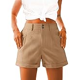 AWULIFFAN Womens Casual High Waist Shorts Relaxed Fit Rolled Hem Summer Shorts with Pockets