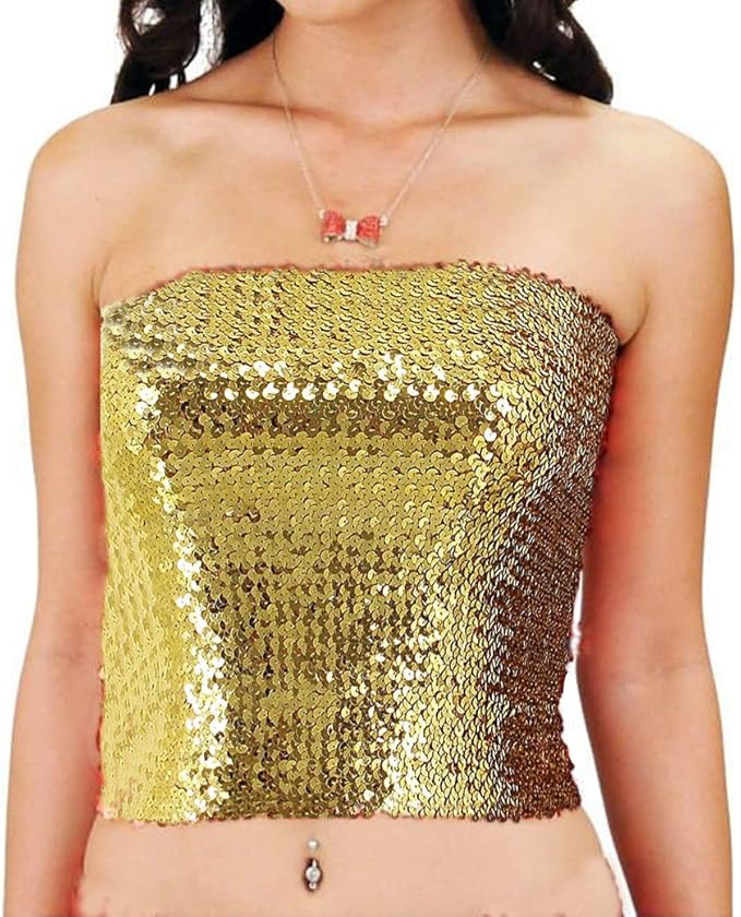 Fenyong Sequins Tube Top for Womens Party Clubwear(Gold) Amazon.ca