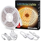 MYPLUS Under Cabinet Led Lighting, 16.4ft LED Strip Lights Kit with Dimmer Control for Kitchen, Cabinet, Shelf, Counter, Bedroom and Décor, Warm White 3000K, 1050LM