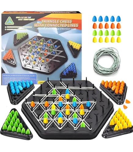 Juego De Mesa Triggle – Triángulos Con Gomas Elásticas, 50 Bandas Y 84 Piezas, Ideal Para Familia Y Viajes Desde 3 Años