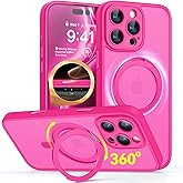 CANSHN 360° Spin Magnetic Stand for iPhone 16 Pro Max Case with Camera Control [Full Camera Protection] [Compatible with Magsafe] Translucent Matte Shockproof Protective Phone Cover 6.9" - Hot Pink