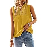 Falechay Womens Summer Tops V Neck Blouses for Women Boho Clothing Dressy Casual Flowy Lace Sleeveless Shirts Tanktops