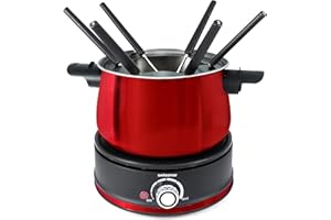 Swissmar Arolla 10 Pieces Stainless Steel Electric Fondue Set - Perfect Fondue Pot Electric Set for Cheese, Chocolate, Oil, B
