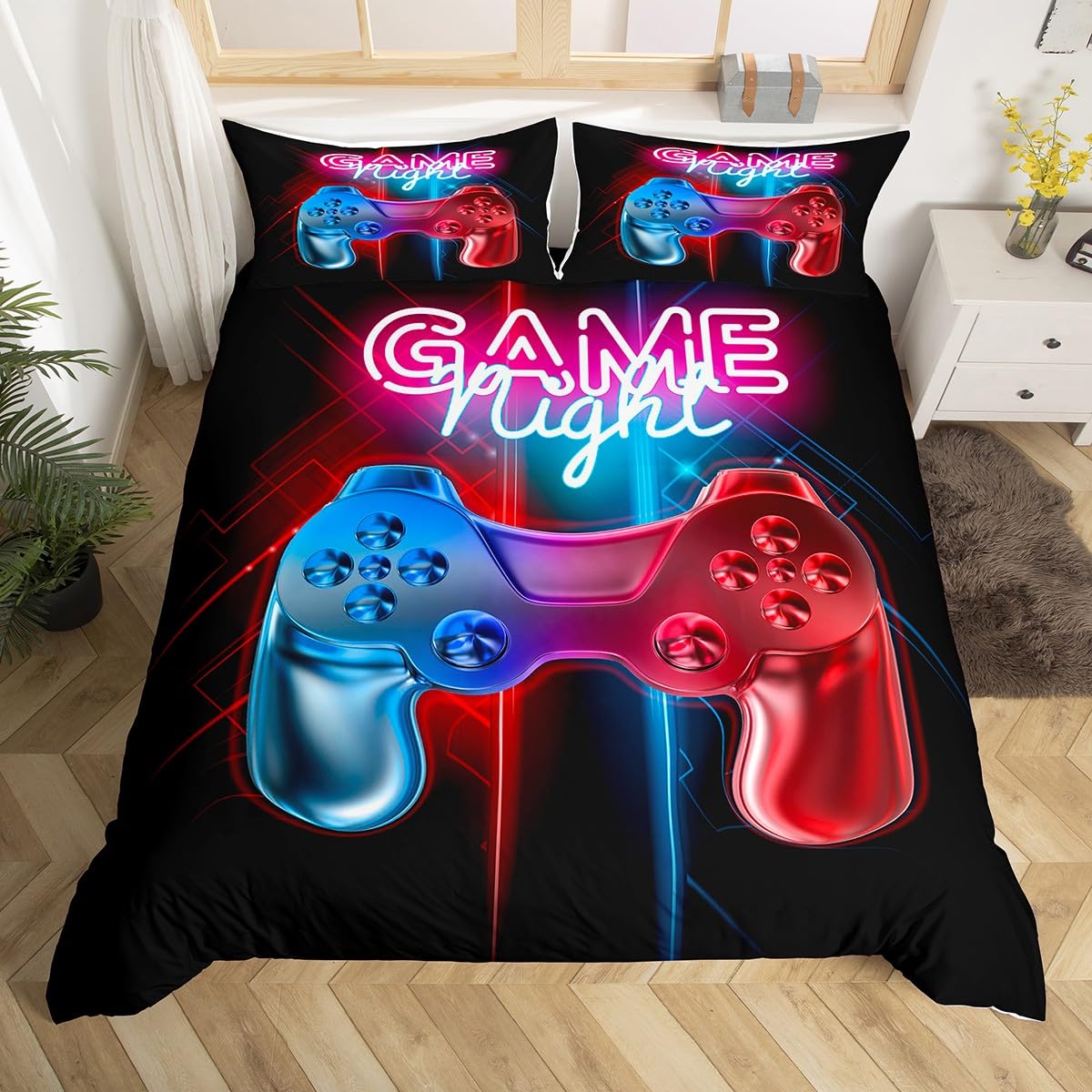 Gamer Printed Bedding & Linen Set Multi-color Gamepad Duvet Cover Video Game Controller Bedding Set for Kids Boys, 2 Pcs Single Size — image 1