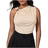 MakeMeChic Women's Asymmetrical Neck Tank Top Ruched Sleeveless Dressy Shirt Old Money Tops