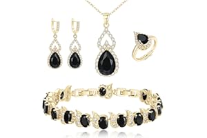 BriLove Wedding Jewelry Set for Women Bride Bridesmaid, Gorgeous Cubic Zirconia Teardrop Necklace Earrings Bracelet Adjustable Ring Jewelry Gift for Birthday/Anniversary/Mother’s Day