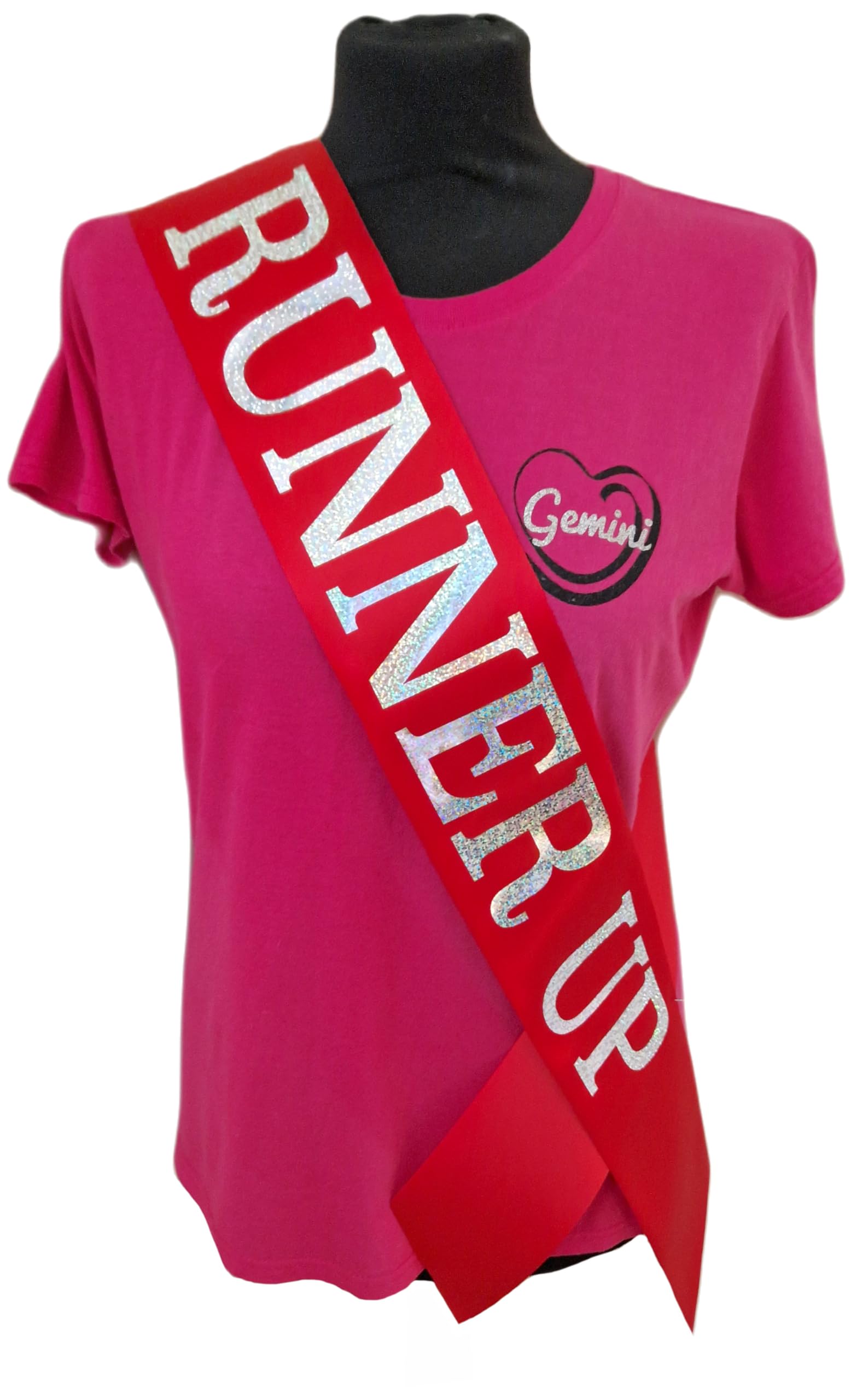 Red Runner Up Competition Sash - Beautiful Red Satin Ribbon with Silver Holographic Glitter Lettering - 2nd Place - Second Place